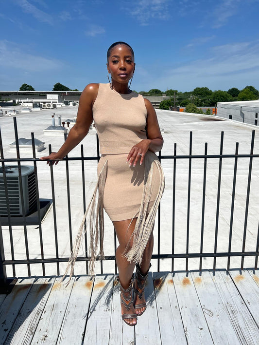 Tassel light brown cotton casual suit skirt